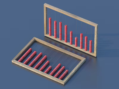 Two Traditional Wooden Frame Abacuses With Red Beads For Daily Use 3d model