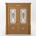 Elegant Wooden Double Doors With Carved Patterns And Glass Inserts Design