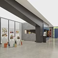 Modern Art Gallery Interior Featuring Large Elephant Painting And Sculptures With Spotlights