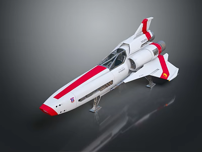 White And Red Streamlined Aircraft Model With Twin Engines On Display Stand 3d model