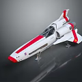 White And Red Streamlined Aircraft Model With Twin Engines On Display Stand