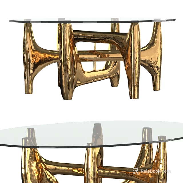 Modern Dining Table With Glass Top And Golden Decorative Chair Legs 3d model 
