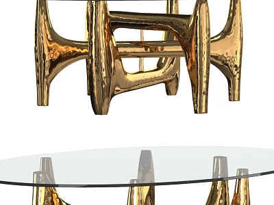 Modern Dining Table With Glass Top And Golden Decorative Chair Legs 3d model