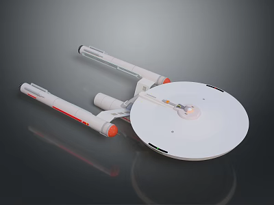 Spaceship Model White Circular Hull With Twin Cylindrical Engines Orange Accents And Detailed Structure 3d model