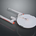 Spaceship Model White Circular Hull With Twin Cylindrical Engines Orange Accents And Detailed Structure