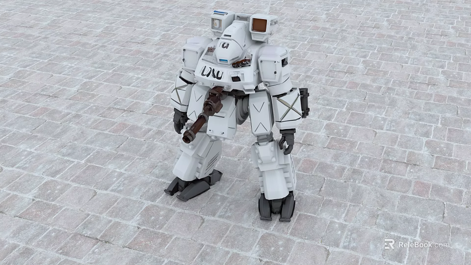 White Mechanical Robot Decorative Ornament Set With Detailed Armor Design 3d model 