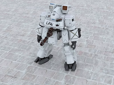 White Mechanical Robot Decorative Ornament Set With Detailed Armor Design 3d model