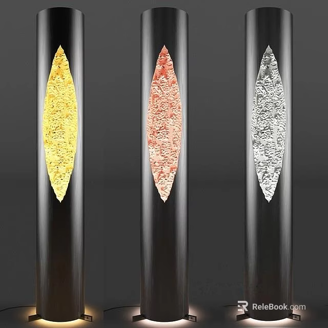 Modern Sleek Floor Lamps With Yellow Orange And Silver Leaf Shaped Shades 3d model 