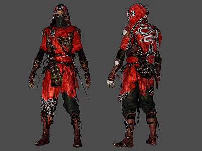 Detailed Red Armored Game Movie Character with Mask and Back Pattern 3d model