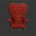 Red Heart Shaped Backrest Chair With Wooden Frame And Tufted Armrest Details