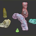 Rock And Crystal Scene Components Featuring Arched Standing Irregular Blocks And Small Blue White Crystals