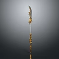 Fantasy Character Weapon With Golden Hilt And Mythical Creature Carvings