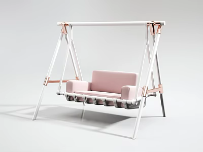 Modern Swing Chair With White Metal Frame And Pink Cushioned Seat 3d model