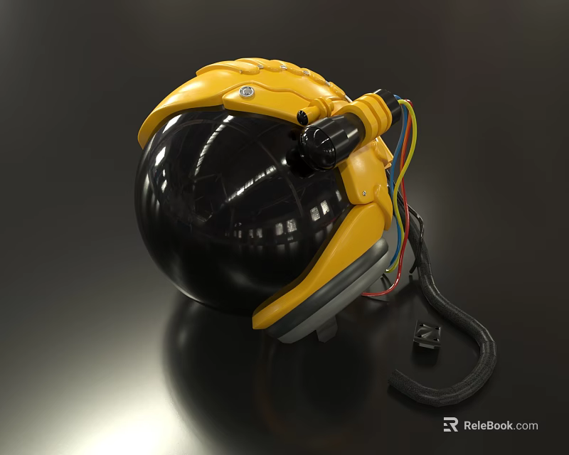 Yellow Sphere Shaped Device With Black Transparent Section Colorful Wires And Black Strap 3d model 