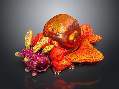 Vibrant Colorful Plant Showcasing Orange Red Leaves And Purple Unique Blooms 3d model