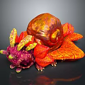 Vibrant Colorful Plant Showcasing Orange Red Leaves And Purple Unique Blooms