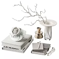 Elegant Decorative Ornament Set With Glass Vase Branches Marble Book Metal Accent Notebook And Pen