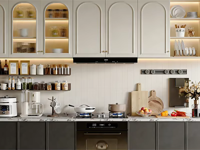 Modern Kitchen Featuring Cabinets Marble Countertop Kitchenware Appliances And Fresh Fruits 3d model