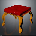 Wooden Stool With Red Padded Seat Curved Legs And Rivet Details Design
