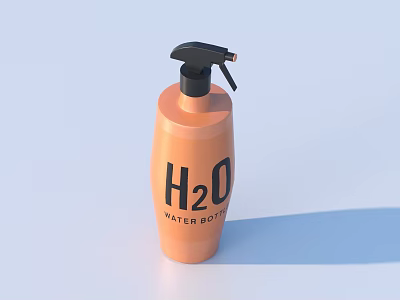Orange Water Bottle With Black Spray Nozzle And H2O Label For Daily Use 3d model