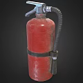 Red Fire Extinguisher with Hose and Pressure Gauge Featuring Instructional Label and Safety Text