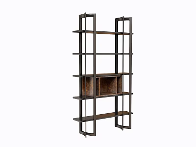 Modern Bookcase Design With Open Shelves Metal Frame And Wooden Storage 3d model