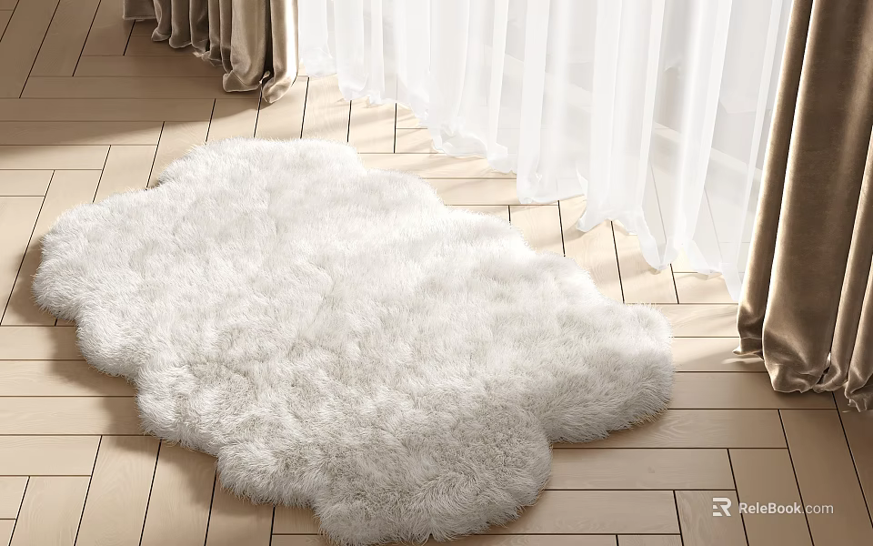 Fluffy White Cloud Shaped Rug For Living Room Decor 3d model