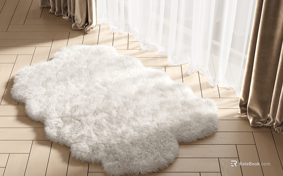 Fluffy White Cloud Shaped Rug For Living Room Decor 3d model 