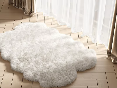 Fluffy White Cloud Shaped Rug For Living Room Decor 3d model