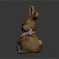 Cute Brown Easter Rabbit Figurine With Pink Scarf Holding Blue Egg 3d model