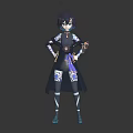Fantasy Anime Character With Blue Black Outfit And Small Creature Standing Pose