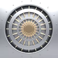 Secure Vault Door With Circular Golden Gear Center And Reinforced Metal Structure