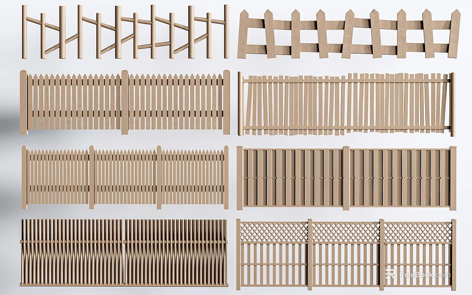 Different Styles Of Wooden Fences For Decoration 3d model 