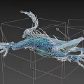Mythical Blue Aquatic Creature With Spiked Back Sharp Claws Finned Tail And Scaly Skin