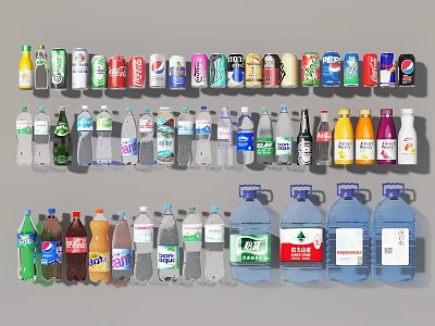 Assorted Beverage Bottle Collection Displaying Various Brands Colors And Flavors 3d model