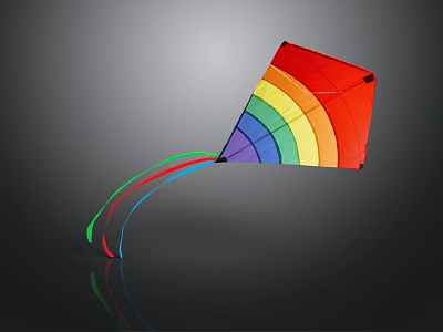 Vibrant Rainbow Kite With Colorful Streaming Tail Against Dark Background And Reflection 3d model