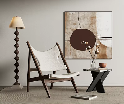 Modern Lounge Chair In Living Room With Floor Lamp Abstract Painting And Side Table 3d model