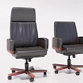 Executive Black Leather Office Chairs With Brown Wooden Arms And Swivel Wheels Design