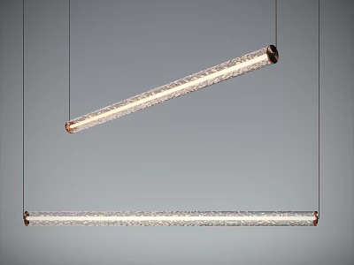 Modern Long Cylindrical Pendant Lights With Transparent Crystal Design Hanging In Interior 3d model