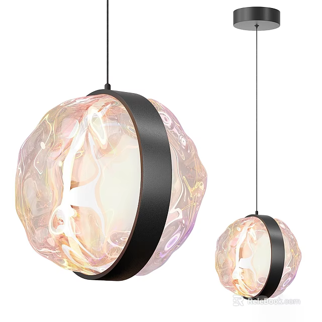 Modern Spherical Pendant Lights With Translucent Colorful Texture And Black Accent Band Design 3d model 
