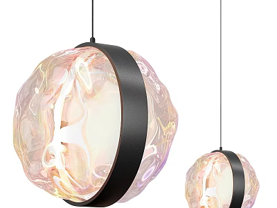 Modern Spherical Pendant Lights With Translucent Colorful Texture And Black Accent Band Design 3d model