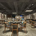 Modern Industrial Hotpot Restaurant Interior With Open Layout And Dining Furniture