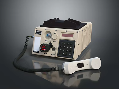 Vintage Beige Communication Device With Main Unit Knobs Buttons And Handheld Receiver 3d model