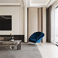 Modern Living and Dining Room Interior With Dark Cabinets Open Concept Bar Counter And Dining Table