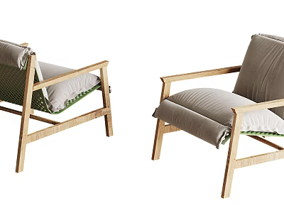 Modern Comfortable Wooden Frame Accent Chairs With Soft Gray Cushions And Armrests 3d model