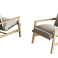 Modern Comfortable Wooden Frame Accent Chairs With Soft Gray Cushions And Armrests