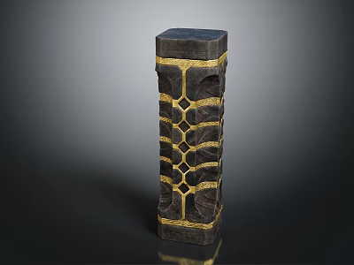 Artistic Black And Gold Pillar With Stone Material And Geometric Pattern Design 3d model