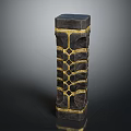 Artistic Black And Gold Pillar With Stone Material And Geometric Pattern Design 3d model