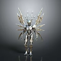 Silver Armored Character And Fantasy Creature With Spiked Head And Multiple Wings