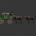 Green Horse Drawn Carriage With Two Brown Horses Roof And Seats